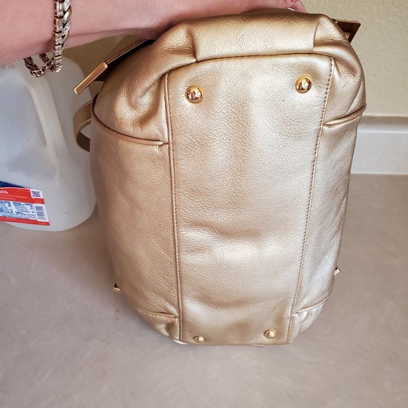 Rare Michael Kors Gold Leather Shoulder Bag Purse - Picture 7 of 13
